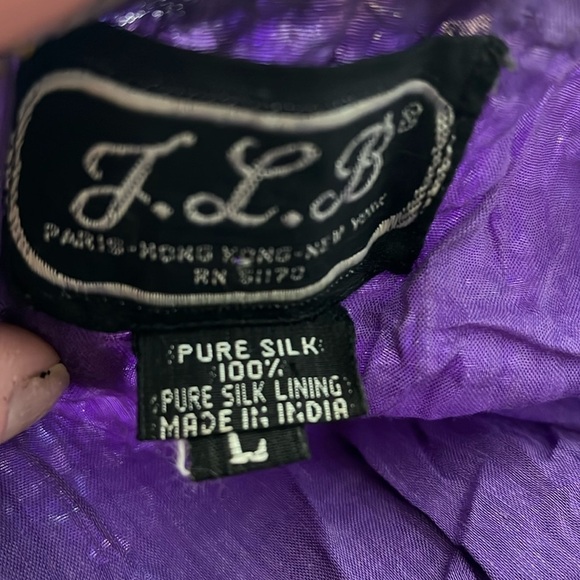 JLB Sz L Purple Silk Beaded Short Sleeve Blouse - Picture 4 of 5